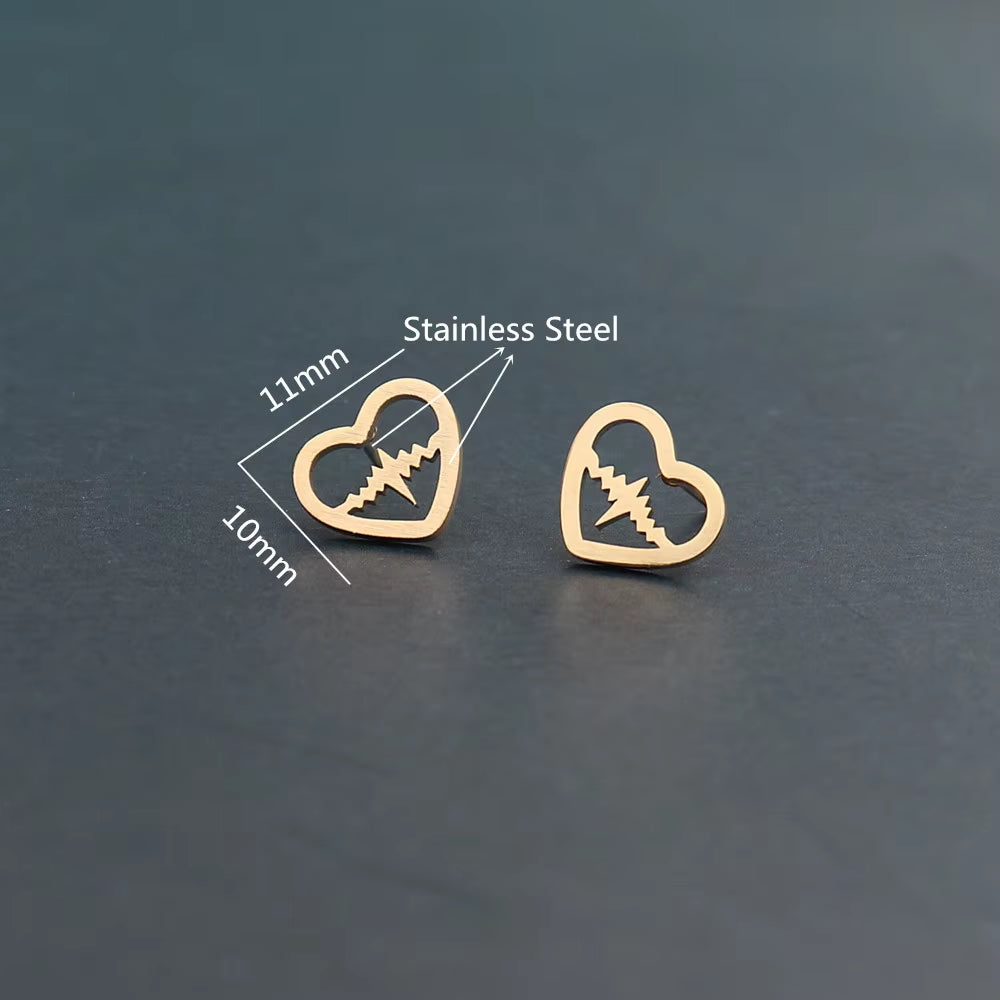 Heartbeat Stud Earrings Nurse Doctor Medical Jewelry Stainless Steel Heart Earrings for Women Gold Silver Color Brincos Feminino