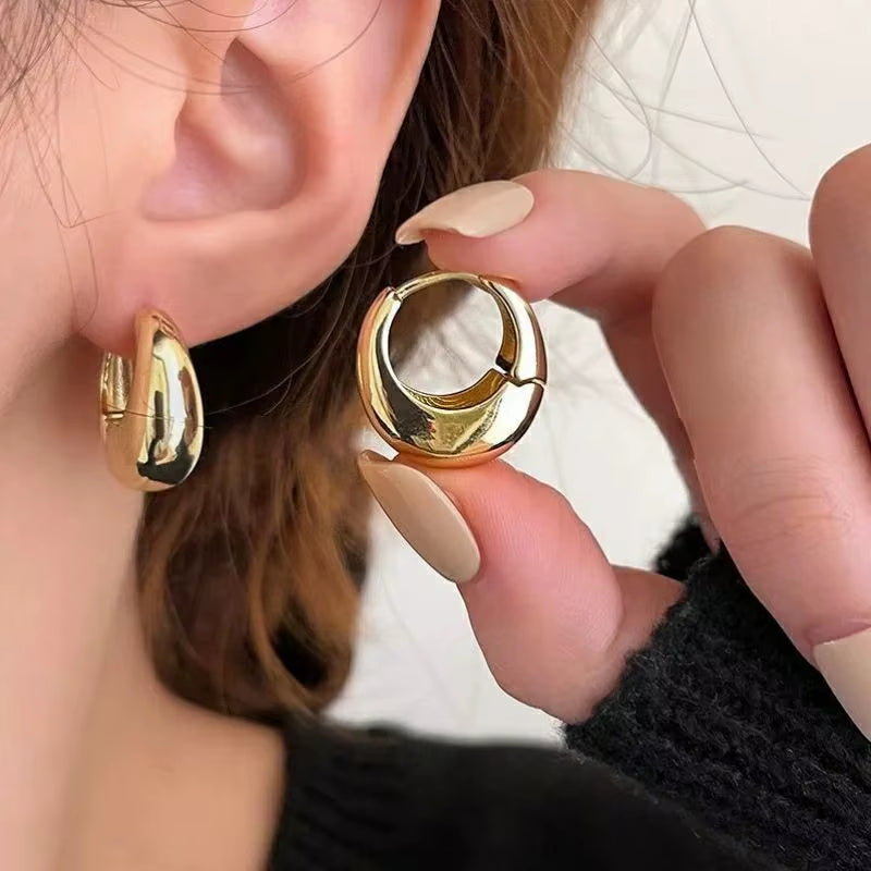 U Shape Hoop Earrings for Women Smooth Gold Plated Stainless Steel Earrings Female Classic Statement Wedding Ear Jewelry Aretes