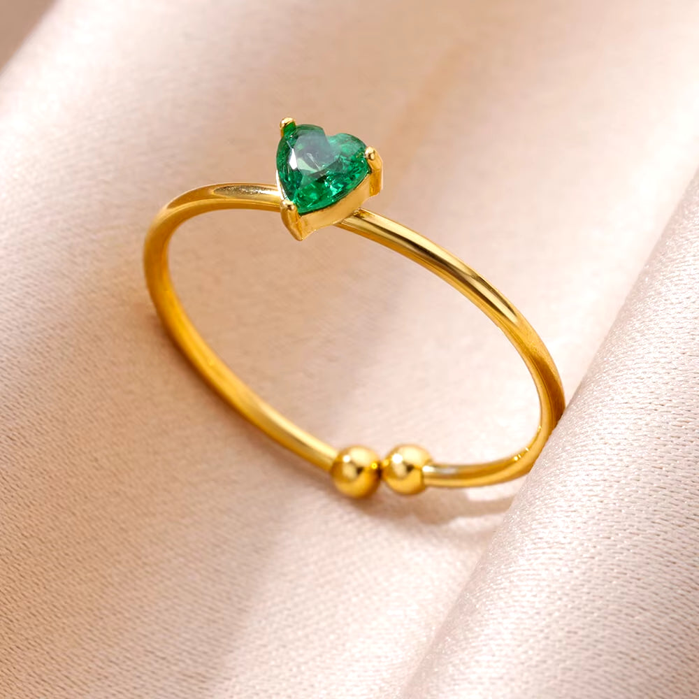 Tiny Green Zircon round Rings for Women Gold Plated Geometric Stainless Steel Oval Ring Luxury Wedding Christmas Jewelry Gift