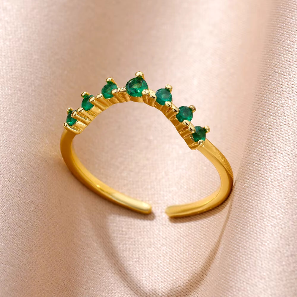 Tiny Green Zircon round Rings for Women Gold Plated Geometric Stainless Steel Oval Ring Luxury Wedding Christmas Jewelry Gift