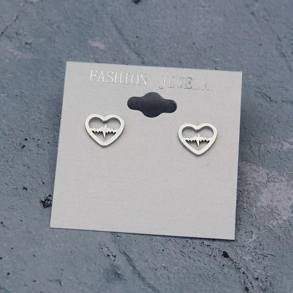 Heartbeat Stud Earrings Nurse Doctor Medical Jewelry Stainless Steel Heart Earrings for Women Gold Silver Color Brincos Feminino