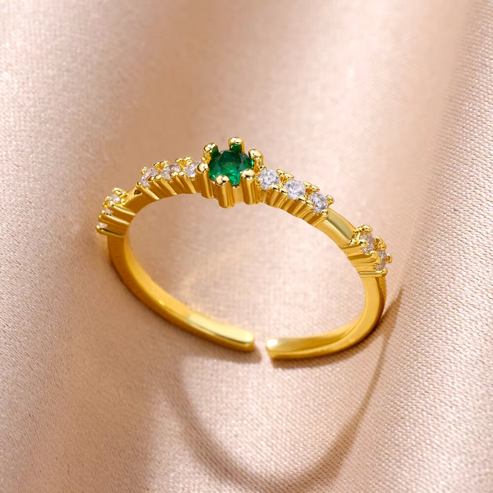 Tiny Green Zircon round Rings for Women Gold Plated Geometric Stainless Steel Oval Ring Luxury Wedding Christmas Jewelry Gift